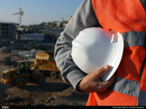 Construction worker, construction site in the background