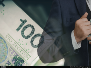 a man in suit, money in the background